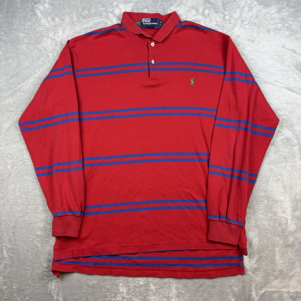 Vintage Polo Ralph Lauren Striped Polo Shirt XL Red Blue Green Pony Long Sleeve